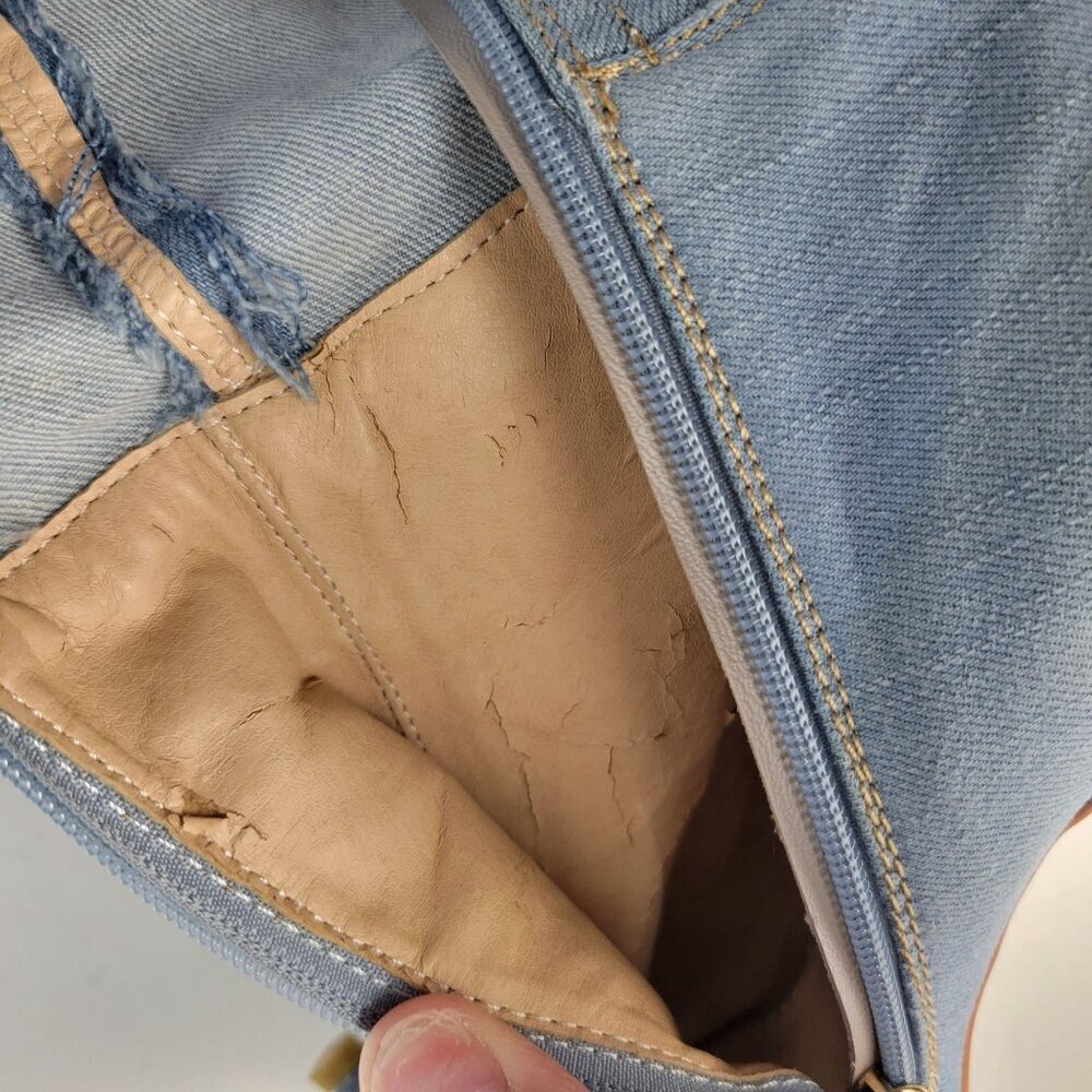 Akira Floral Embroidered Boots Sz 6.5 Thigh High Denim Peep Toe Stiletto 4.5" - Picture 8 of 16